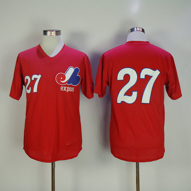 Men Montreal Expos 27 Guerrero Red Throwback MLB Jerseys